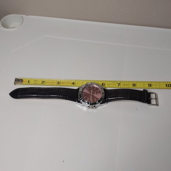 Silver Tone And Pink Strada Watch With Black Band - Picture 7 of 8